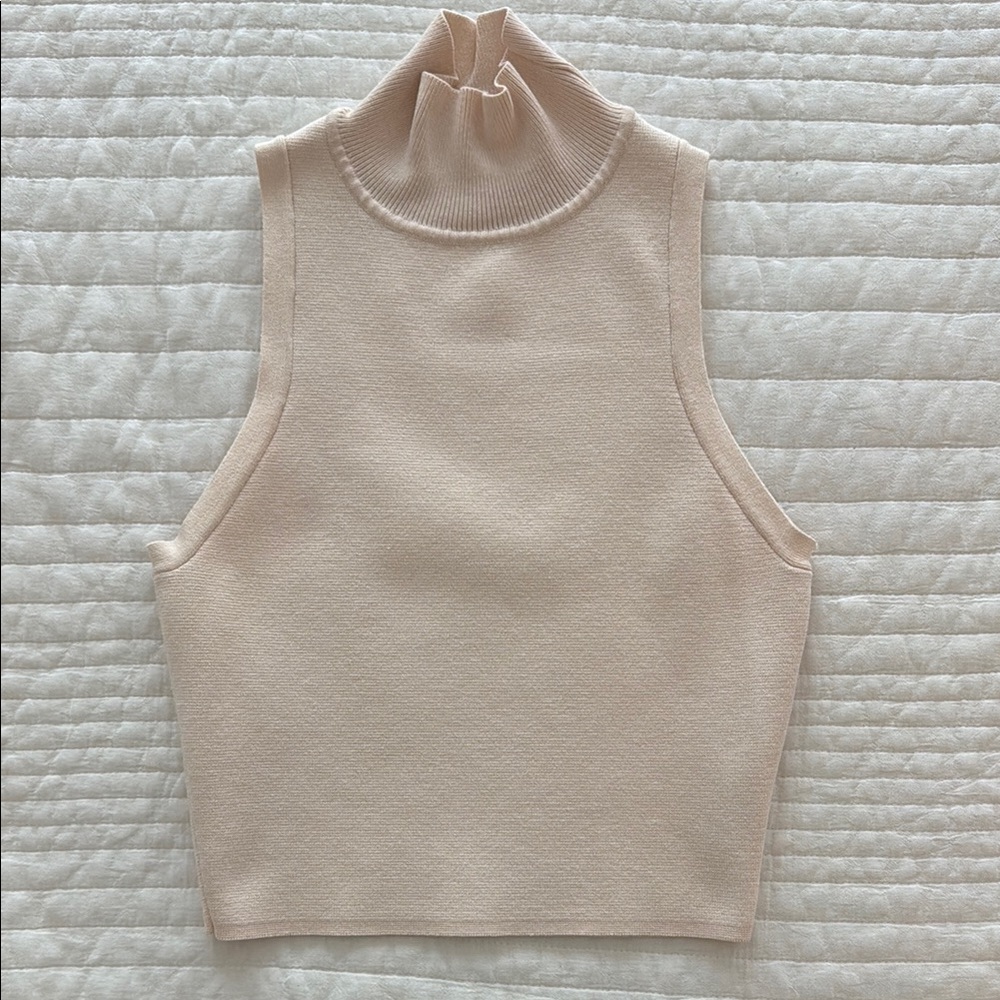 Sleeveless Cream Turtleneck Top